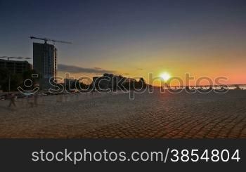 time lapse. Dnepropetrovsk waterfront at sunset. shot with slider.