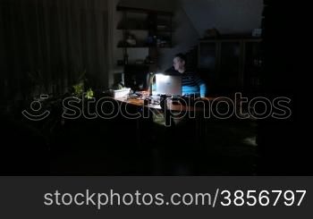time lapse. man works on computer at night.