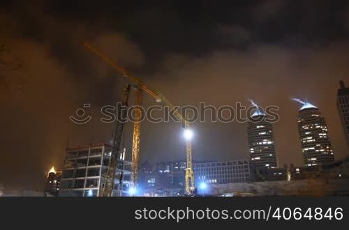 time lapse. night building construction.