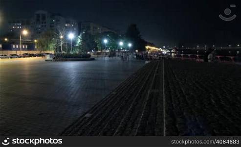time lapse. night streets of Dnepropetrovsk. Quay of Lenin.