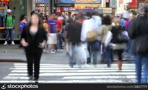 Time lapse of a crowded city crosswalk in New York City