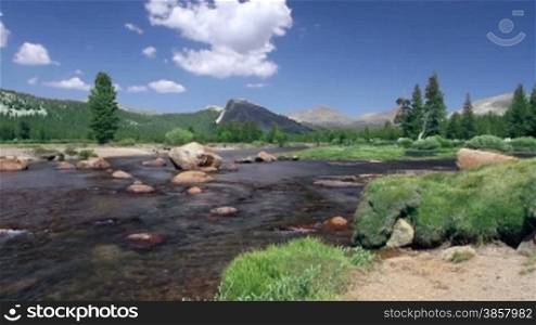 Time lapse of a river in Tuolumne Meadows in Yosemite National Park