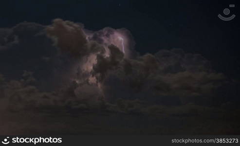 Time lapse of a tropical thunderstorm at night with a lot of lightning bolts