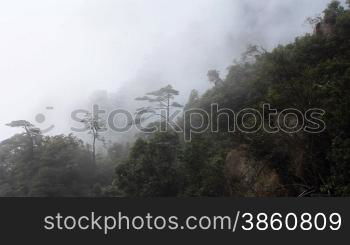 Time lapse of clouds crossing over mountain in China.