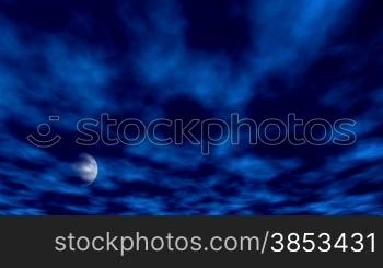 Time lapse of moon moving through the frame with fast moving CG clouds - Zeitraffer vom Mond mit computeranimierten Wolken