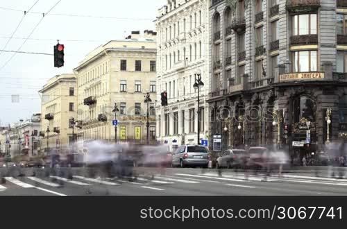 Time lapse of the pedestrian crossing on the Nevsky Avenue.