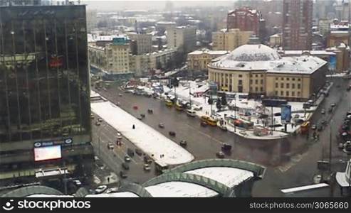 time-lapse of traffic in Kiev, Ukraine, first snow