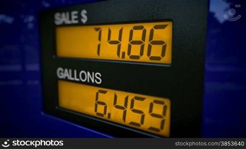 Time lapse on display showing gas price increasing rapidly with zoom in motion
