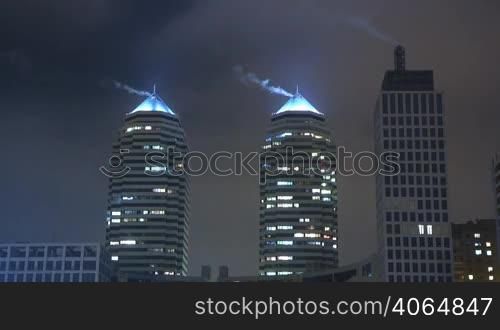 Time lapse. Skyscrapers of Dnepropetrovsk at night.