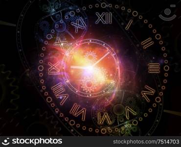 Time Relativity. Faces of Time series. Composition of clock dials and abstract elements for projects on science, education and modern technologies
