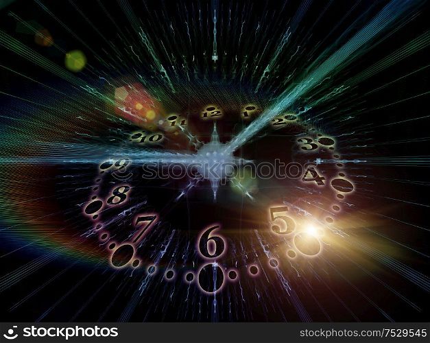 Time Relativity. Faces of Time series. Design composed of clock dials and abstract elements as a metaphor for science, education and modern technologies