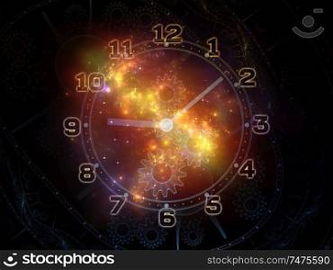 Time Scale. Faces of Time series. Abstract arrangement of clock dials and abstract elements suitable for projects on science, education and modern technologies