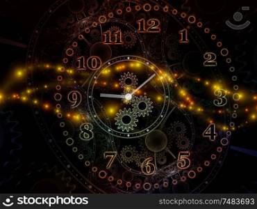 Time Space. Faces of Time series. Creative arrangement of clock dials and abstract elements for subject of science, education and modern technologies