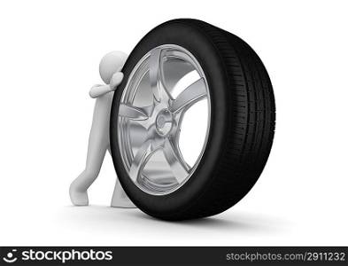 Time to change your tyres (3d isolated on white background characters series)