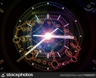 Time Watch. Faces of Time series. Backdrop of clock dials and abstract elements for use in projects on science, education and modern technologies