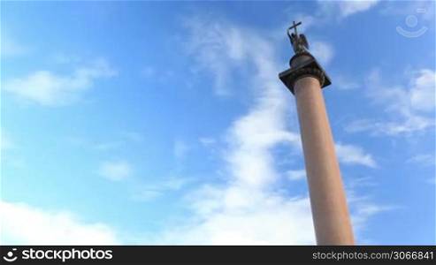 Timelapse. Alexander Column on Palace Square in St. Petersburg. The monument was erected after the Russian victory in the war with Napoleon&acute;s France.