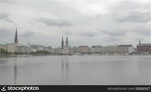 Timelapse - Hamburg, Germany aerial view from the bridge. Town Hall, Rathaus