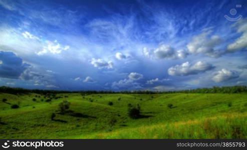 Timelapse HDR. Beautiful Landscape With Storm Clouds