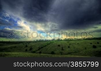 Timelapse HDR. Beautiful Landscape With Storm Clouds