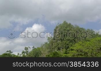 Timelapse in Vinales, Viales, Pinar del Rio, Cuba, with clouds in the sky and forest on the hills