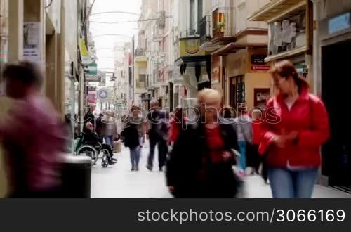 Timelapse of a busy pedestrian street in Barcelona, Spain.