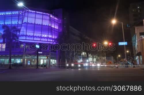 timelapse of miami beach street at night