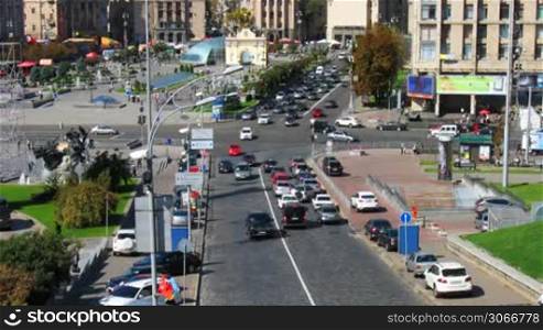 timelapse of traffic at central crossroads Kiev, Ukraine