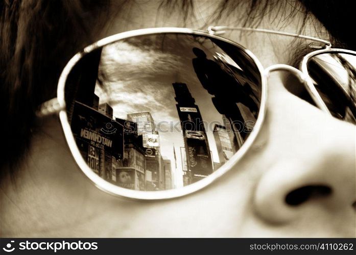 Times Square, New York reflected in sunglasses