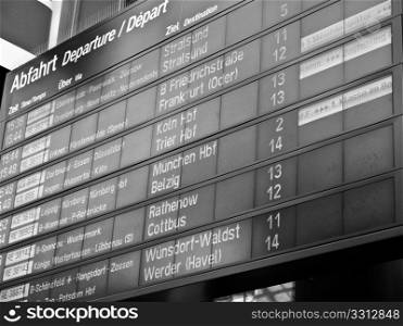 Timetable. Timetable display screen of arrivals and departures at station or airport