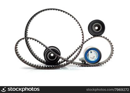 Timing belt, two rollers and the tension mechanism. Isolate.