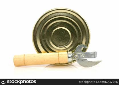 tin can with opener over a white background