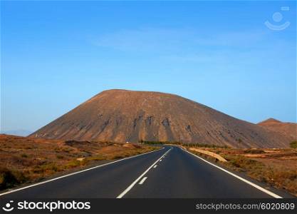 Tindaya road with mountain Fuerteventura at Canary Islands of Spain