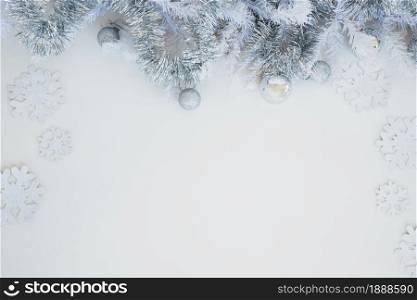 tinsel with shiny baubles table. Resolution and high quality beautiful photo. tinsel with shiny baubles table. High quality and resolution beautiful photo concept