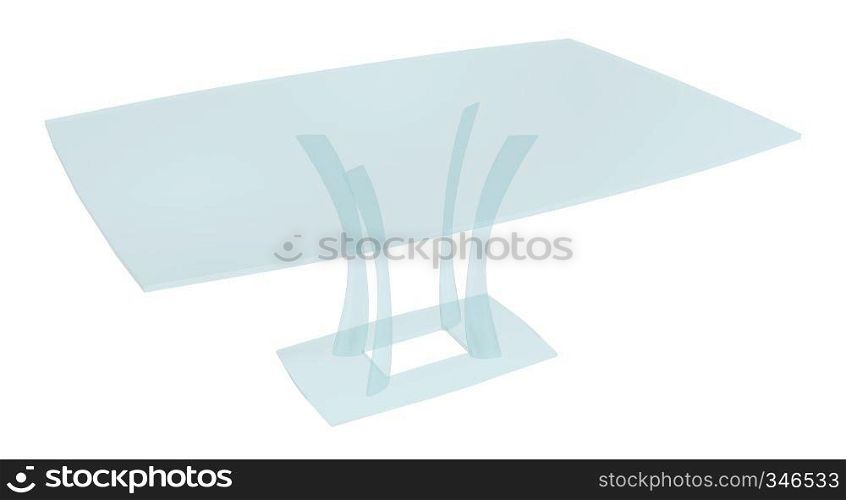 Tinted all-glass rectangular coffee table, blue,  3D illustration, isolated against a white background.