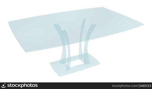 Tinted all-glass rectangular coffee table, blue,  3D illustration, isolated against a white background.