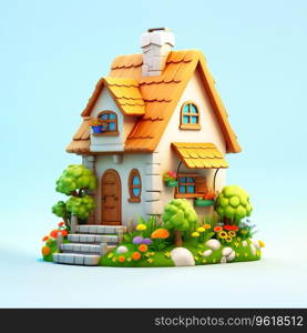 Tiny Cute 3D House, A Miniature Wonderland of Adorable Charm white background Ai generated