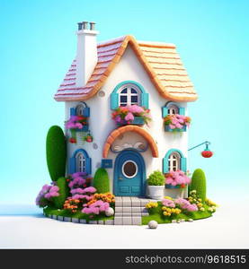 Tiny Cute 3D House, A Miniature Wonderland of Adorable Charm white background Ai generated