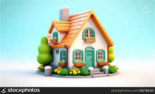 Tiny Cute 3D House, A Miniature Wonderland of Adorable Charm white background Ai generated