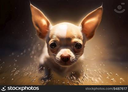 Tiny dog portrait. Cute fluffy puppy with big eyes. Generated AI