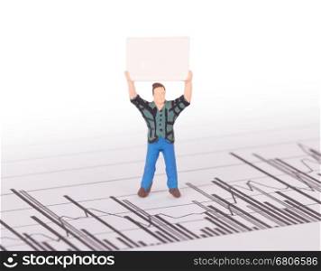 Tiny person demonstrating on a graph - Empty sign