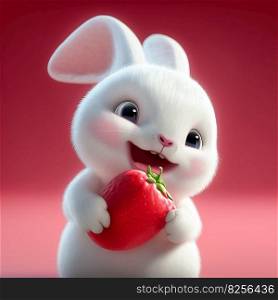 Tiny Rabbit with Big Appetite Holding a Strawberry AI generated