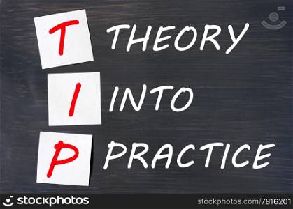 TIP acronym for theory into practice written on a blackboard