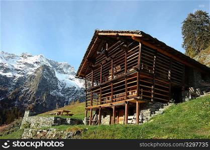 Tipical &acute;Walser&acute; house of an ancient mountain village; west Alps, Italy