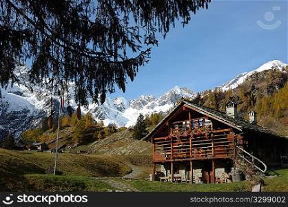 Tipical &acute;Walser&acute; house of an ancient mountain village; west Alps, Italy