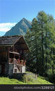 Tipical rural mountain wooden house &acute;Walser&acute;, Italy-Swiss border.