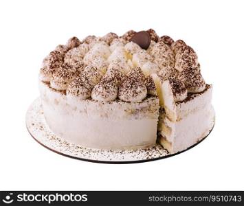 tiramisu cake sprinkled with cocoa powder on plate