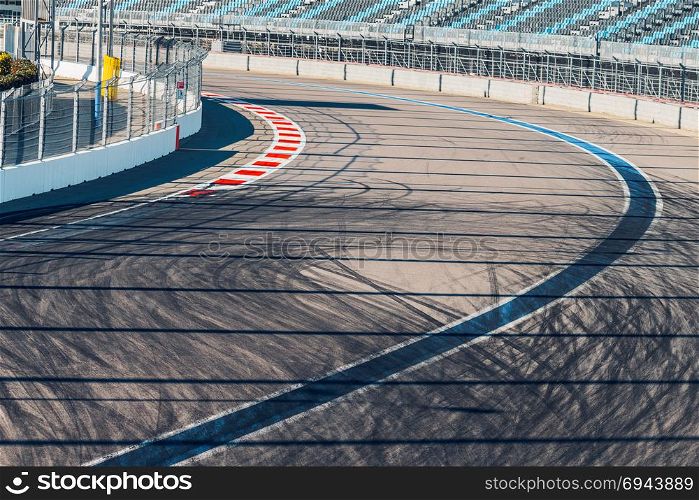 tire marks on road track. Motor racing track