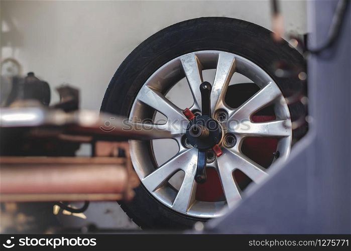 Tire Replacement concept. Garage&rsquo; Tools and Equipment. Car Maintenance and services