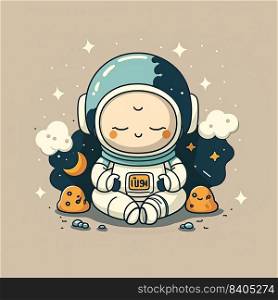 Tired baby astronaut floating in space on a color background. Generative AI