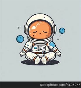 Tired baby astronaut floating in space on a color background. Generative AI